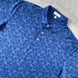 Peter Millar Polo Shirt Mens M Blue Fish Camo Summer Comfort Golf Performance